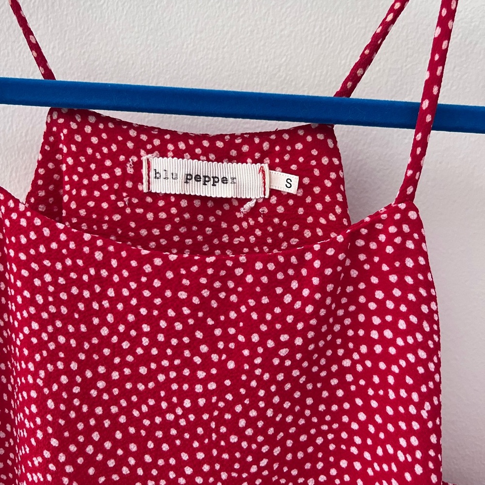 TANK /BLOUSE/ CAMI  BRIGHT RED WITH DOTTING /SIZE SMALL /by BLU PEPPER